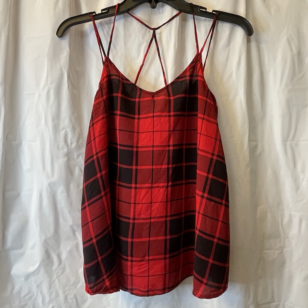 NOBO‎ Women's Red Black Plaid Strappy Camisole Top Sz M Grunge Punk Emo Boho Y2K